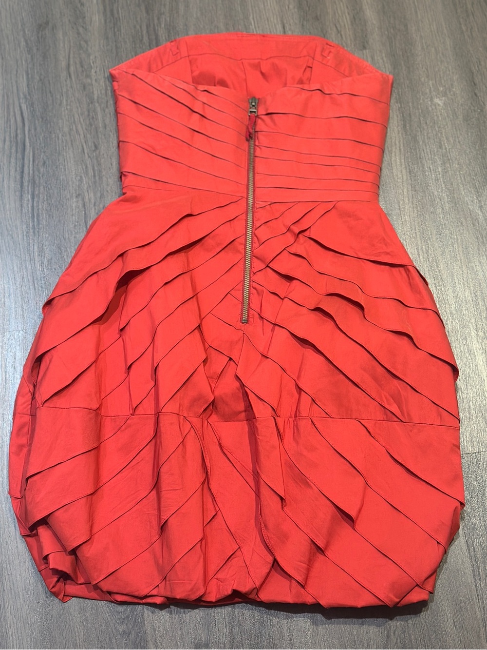 Romantic Party Wedding Guest Rose Red Bubble Hem Strapless Rose Coquette Dress - Picture 5 of 12